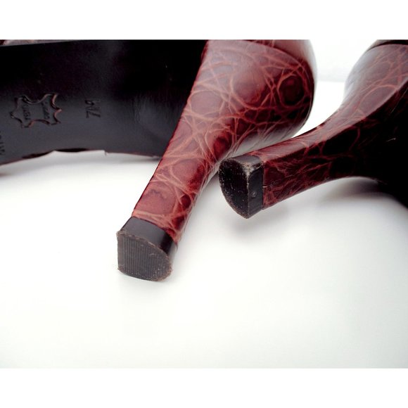 Antonio Melani Brown Leather Animal Print Peep Toe - Picture 10 of 11